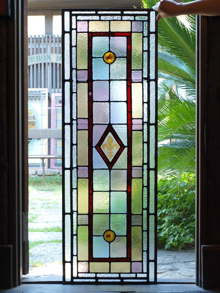 アンティーク 大型 ステンドグラス エナメル絵付け 教会 窓枠 西洋美術 
